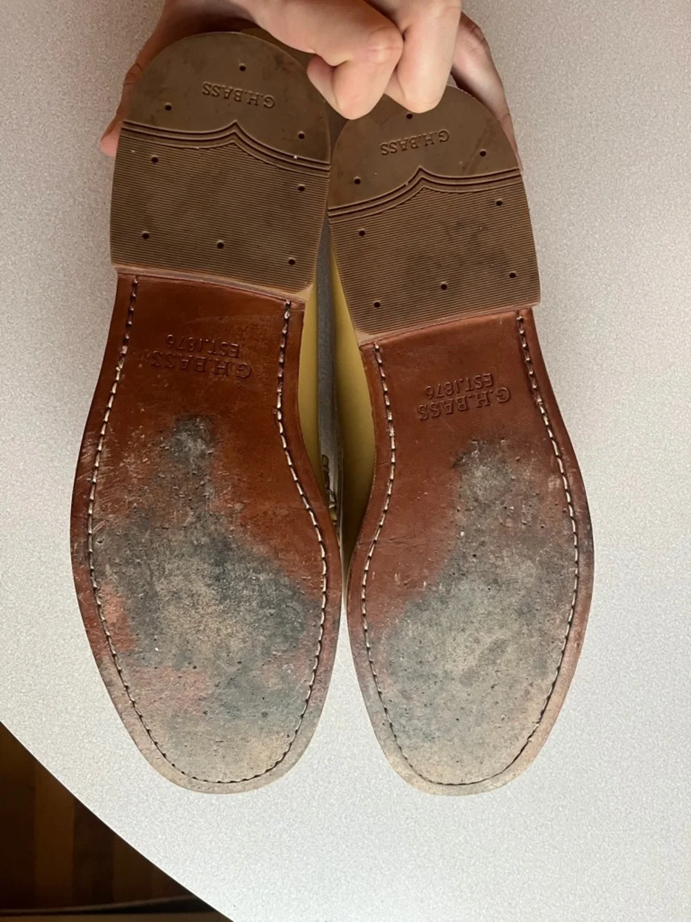 G.H. Bass & Co. Two-Tone Cream and Tan Leather Penny Loafers